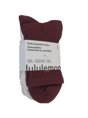 NEW Lululemon Daily Essential Socks 3-Pack Quarter Length Unisex Large